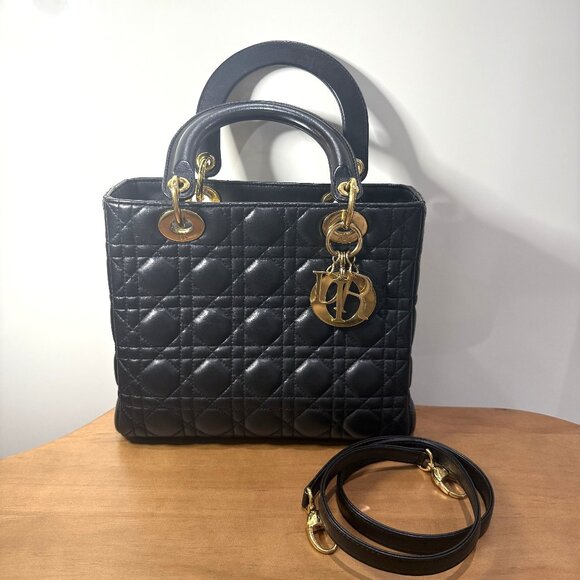 Dior Lambskin Cannage Medium Lady Dior Black Gold Hardware - Picture 1 of 16